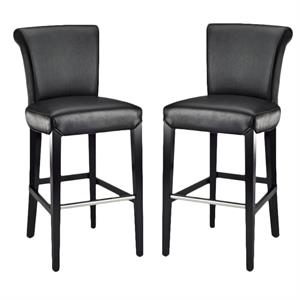 Home Square 40&quotH Leather Bar Stool in Black Finish - Set of 2