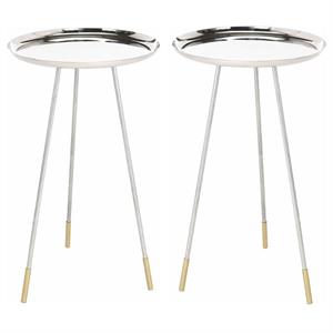 Home Square 16&quot Round Accent End Table in Polished Nickel and Gold - Set of 2
