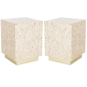 Home Square 14&quot Square Accent End Table in Beige and Gold - Set of 2