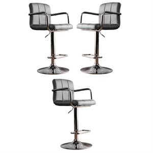 Home Square Reiley Modern Metal Adjustable Bar Stool in Gray - Set of 3