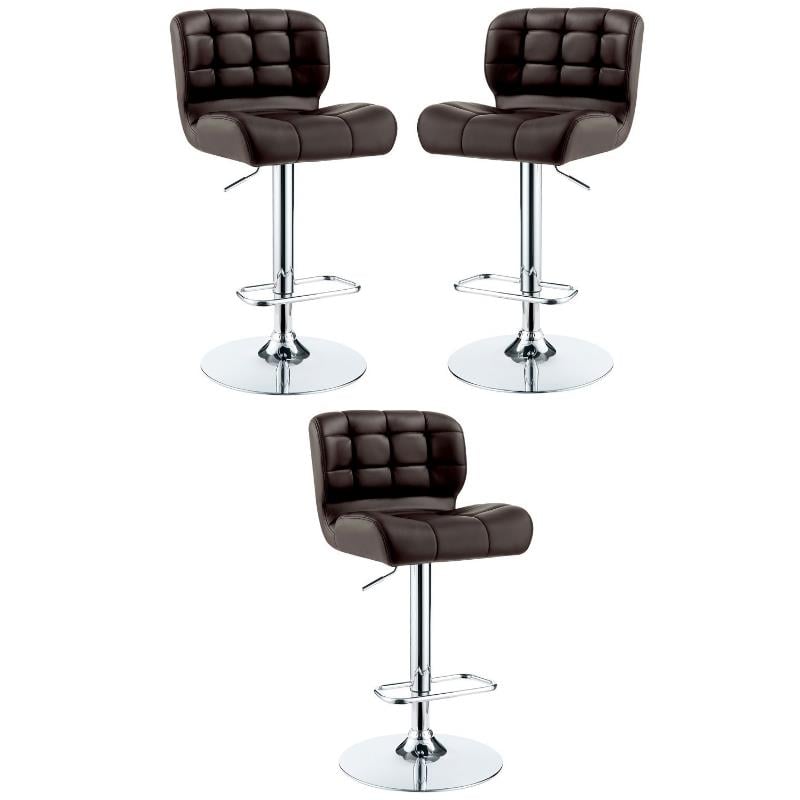 Home Square Birch Faux Leather Adjustable Bar Stool in Brown - Set of 3