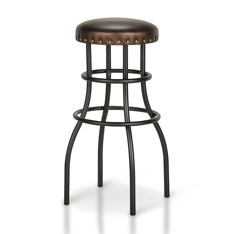 Home Square Casta Rustic Faux Leather Nailhead Bar Stool in Bronze - Set of 3