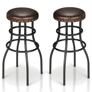 Home Square Casta Rustic Faux Leather Nailhead Bar Stool in Bronze - Set of 2
