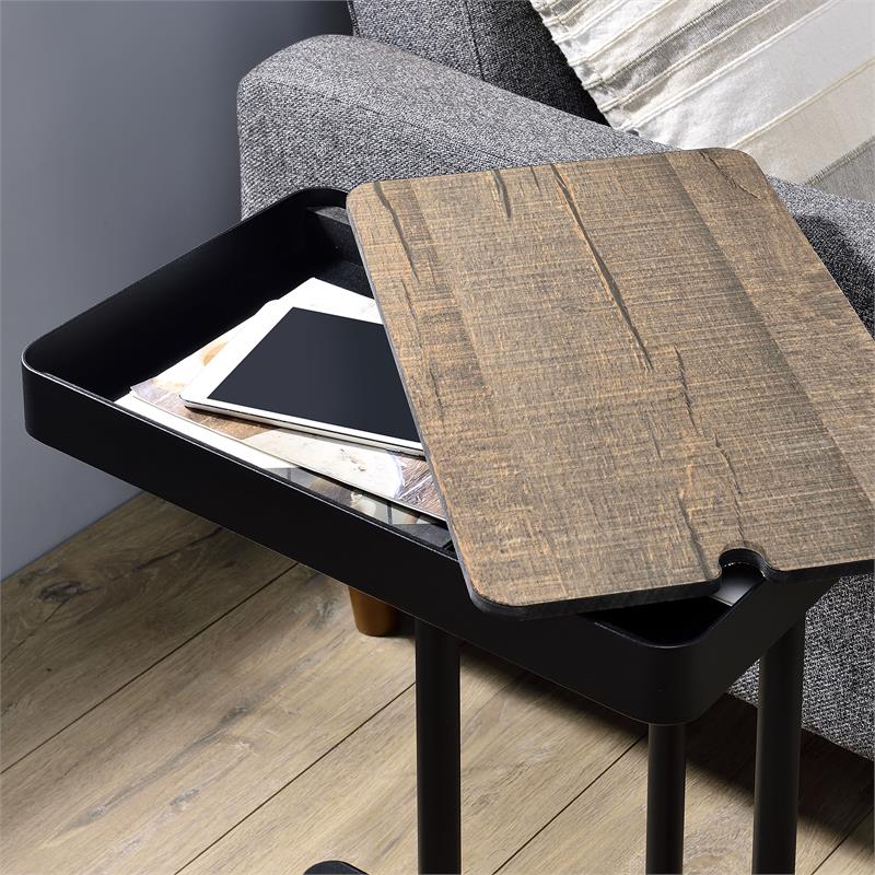 Home Square Industrial Metal Adjustable Side Table in Sand Black - Set of 2