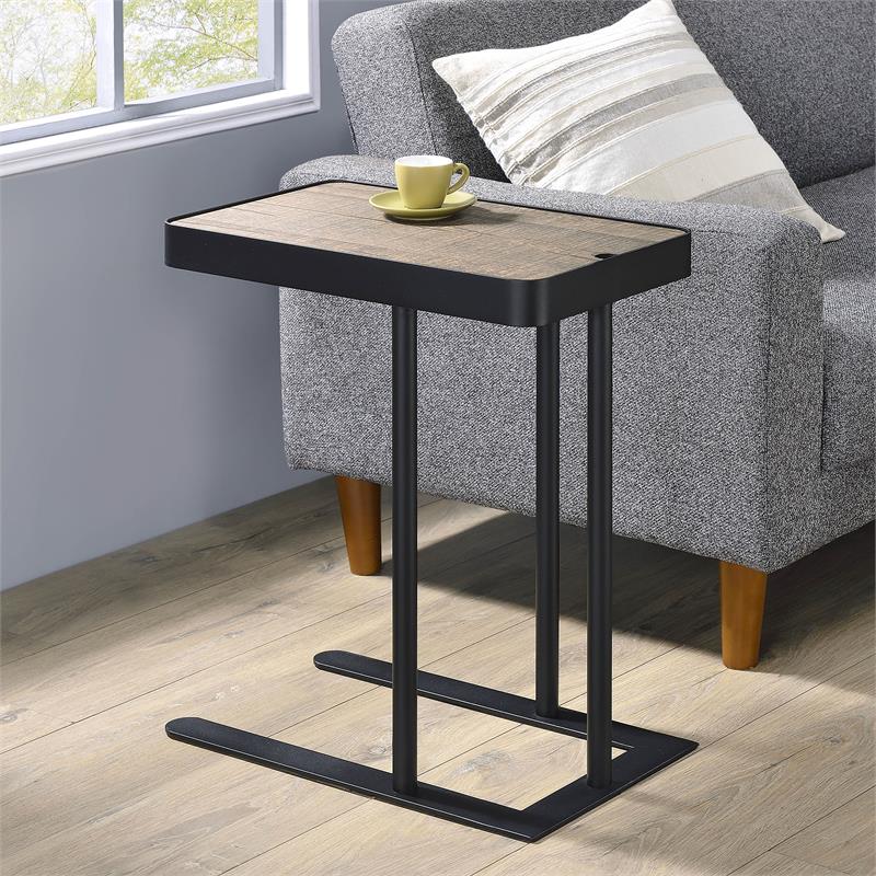 Home Square Industrial Metal Adjustable Side Table in Sand Black - Set of 2