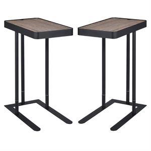Home Square Industrial Metal Adjustable Side Table in Sand Black - Set of 2
