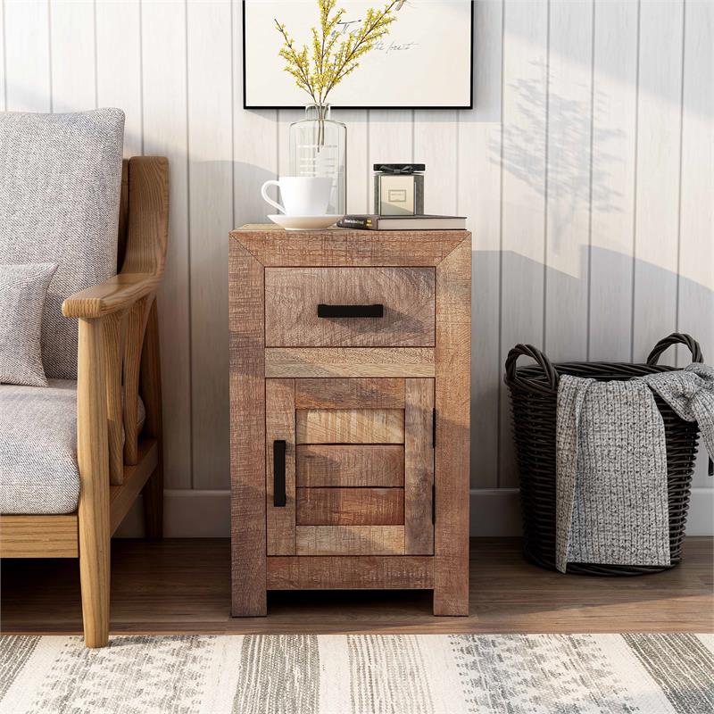 Home Square Rustic Solid Wood Storage Side Table in Natural Tone - Set of 2