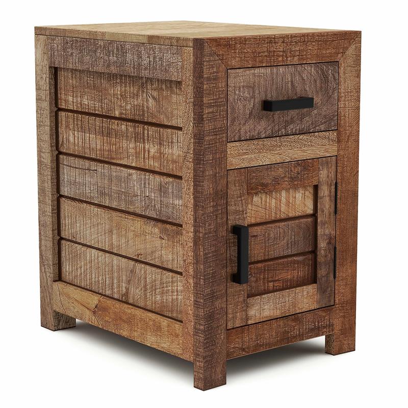 Home Square Rustic Solid Wood Storage Side Table in Natural Tone - Set of 2