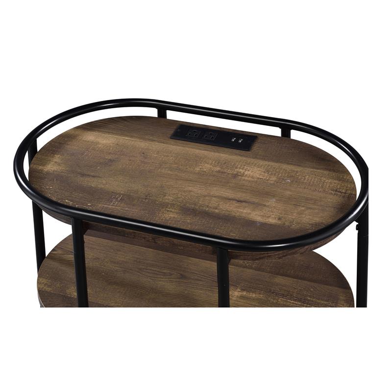 Home Square Preton Rustic Metal Side Table with USB in Matte Black - Set of 2