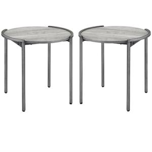Home Square Mordicai Metal Round End Table in Light Gray - Set of 2