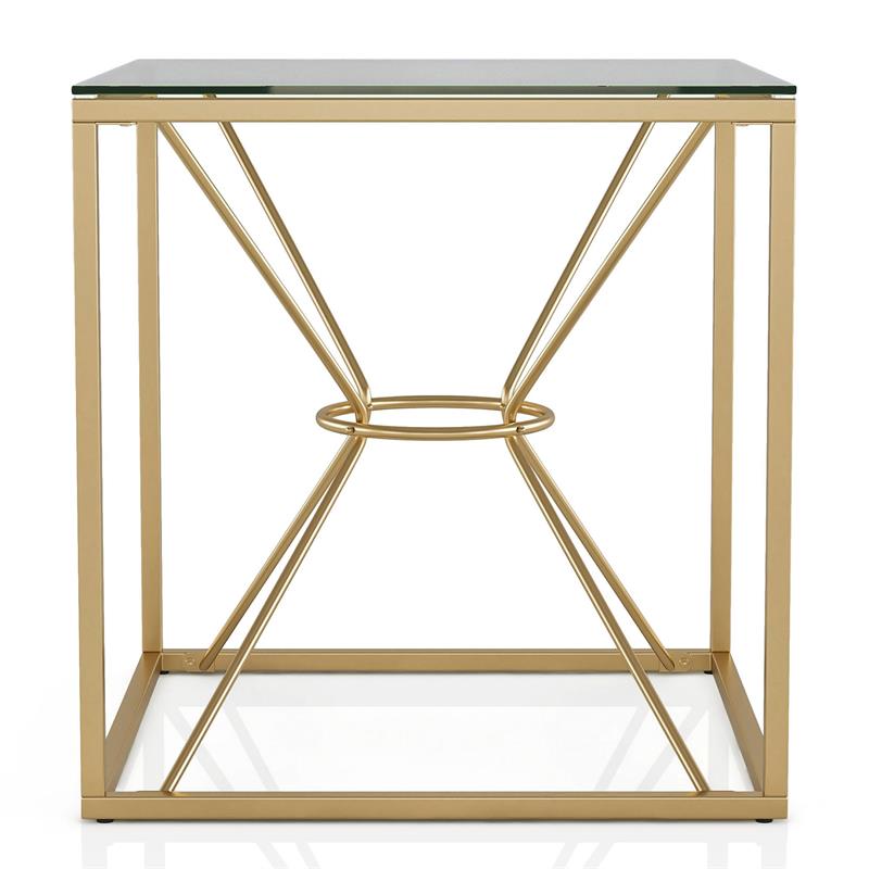 Home Square Cevelle Contemporary Glass Top End Table in Gold - Set of 2