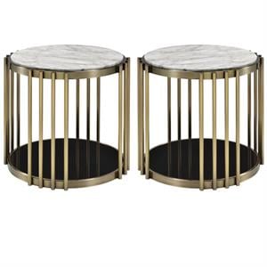 Home Square Kual Contemporary Metal 1-Shelf End Table in Brass - Set of 2