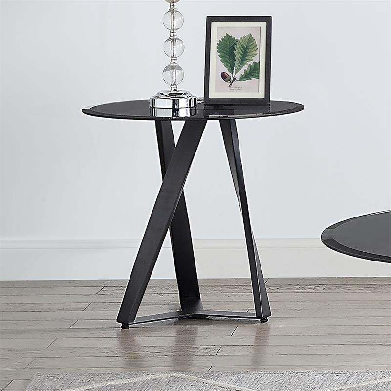 Home Square Hetra Contemporary Glass Top End Table in Black - Set of 2