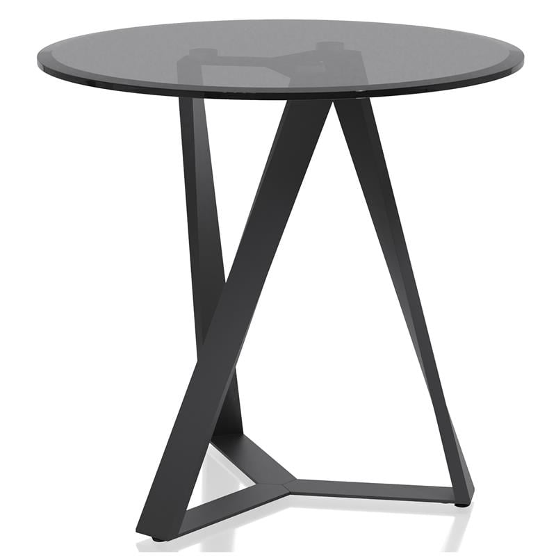 Home Square Hetra Contemporary Glass Top End Table in Black - Set of 2