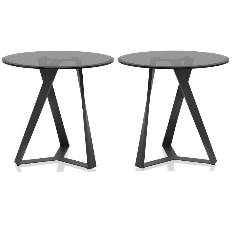 Home Square Hetra Contemporary Glass Top End Table in Black - Set of 2