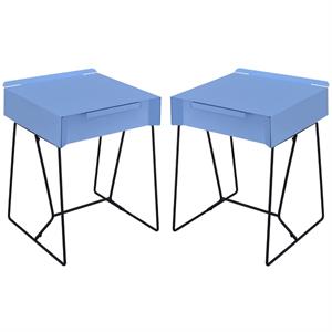 Home Square Eva Contemporary Metal 1-Drawer End Table in Blue - Set of 2