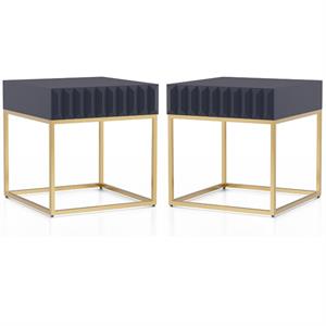 Home Square Giffore Wood 1-Drawer End Table in Antique Blue and Gold - Set of 2
