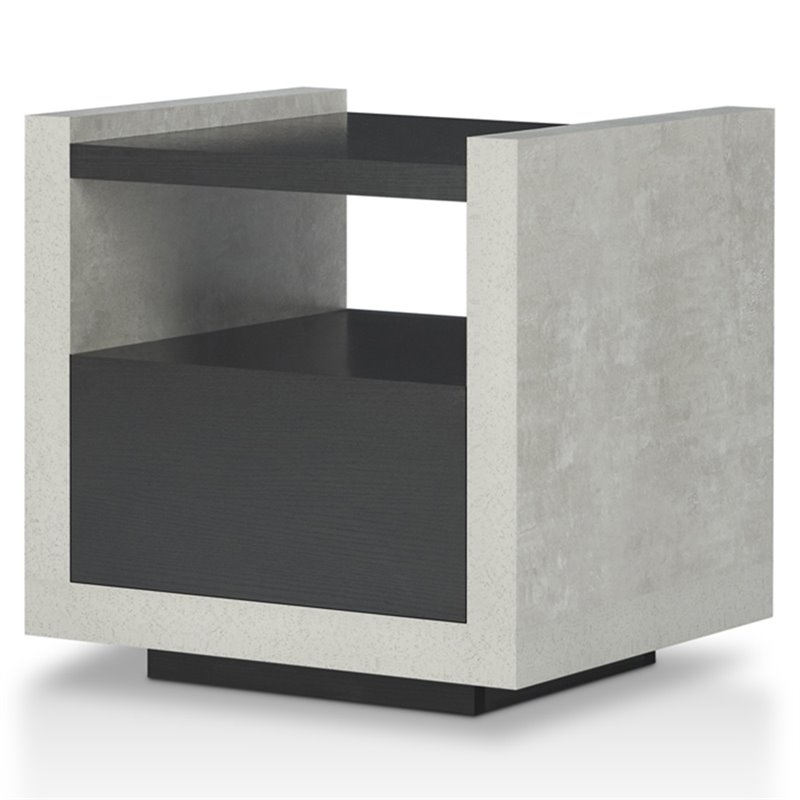 Home Square Gare Industrial Wood Storage End Table in Black - Set of 2