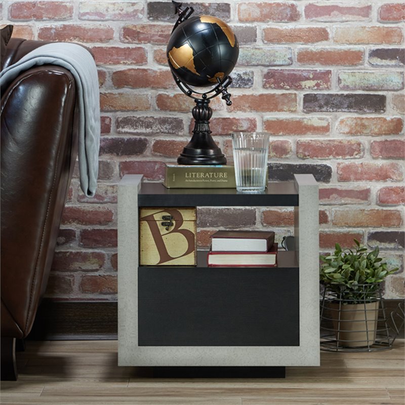 Home Square Gare Industrial Wood Storage End Table in Black - Set of 2