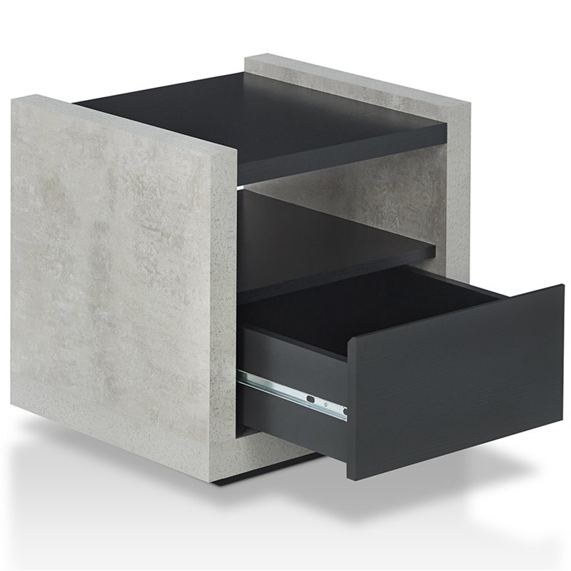 Home Square Gare Industrial Wood Storage End Table in Black - Set of 2