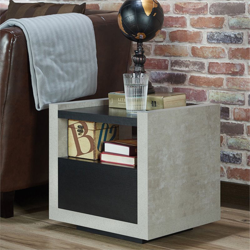 Home Square Gare Industrial Wood Storage End Table in Black - Set of 2