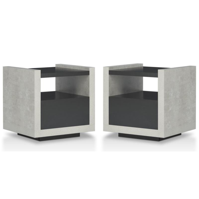 Home Square Gare Industrial Wood Storage End Table in Black - Set of 2
