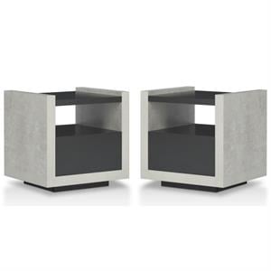 Home Square Gare Industrial Wood Storage End Table in Black - Set of 2