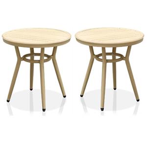 Home Square Limi Aluminum Round Patio Side Table in Natural Tone - Set of 2