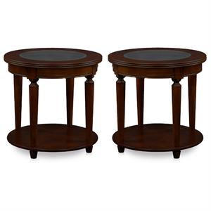 Home Square Transitional Wood 1-Shelf End Table in Dark Cherry - Set of 2