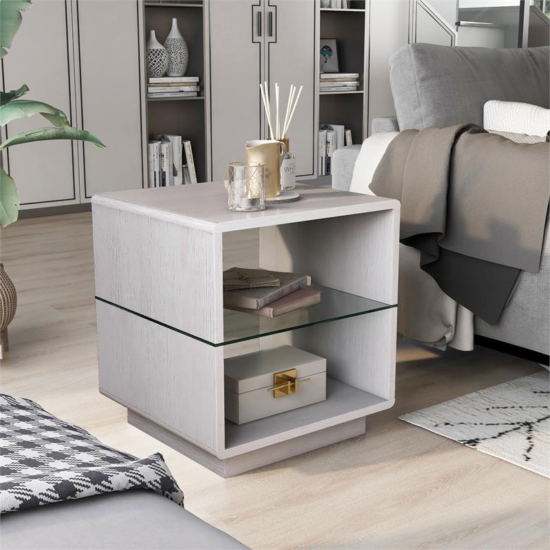 Home Square Celma Wood 2-Shelf End Table in White Oak - Set of 2