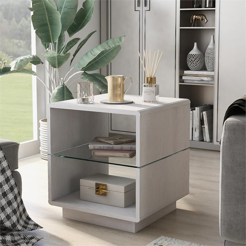 Home Square Celma Wood 2-Shelf End Table in White Oak - Set of 2