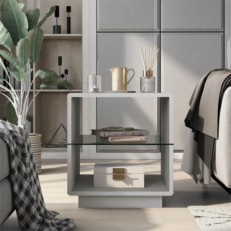 Home Square Celma Wood 2-Shelf End Table in White Oak - Set of 2