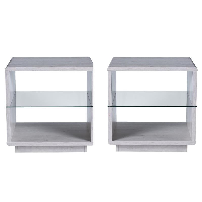 Home Square Celma Wood 2-Shelf End Table in White Oak - Set of 2