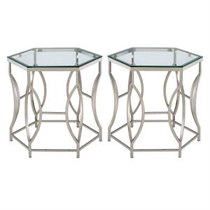 Home Square Annette Contemporary Metal End Table in Chrome - Set of 2