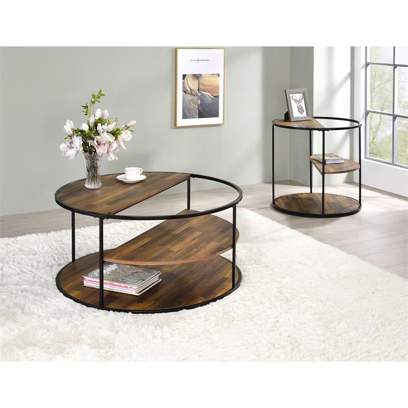 Home Square Marquesa Contemporary Wood Round End Table in Black - Set of 2
