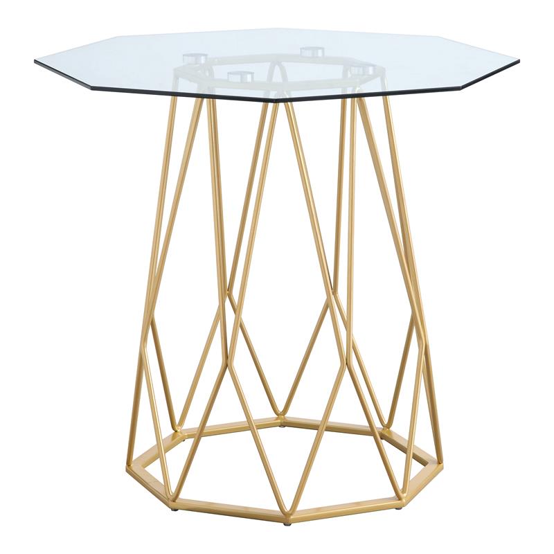 Home Square Growder Contemporary Glass Top End Table in Gold - Set of 2