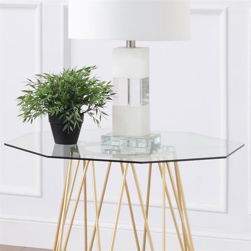 Home Square Growder Contemporary Glass Top End Table in Gold - Set of 2