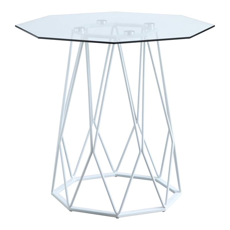 Home Square Growder Contemporary Glass Top End Table in White - Set of 2