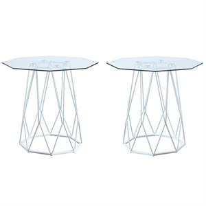 Home Square Growder Contemporary Glass Top End Table in White - Set of 2