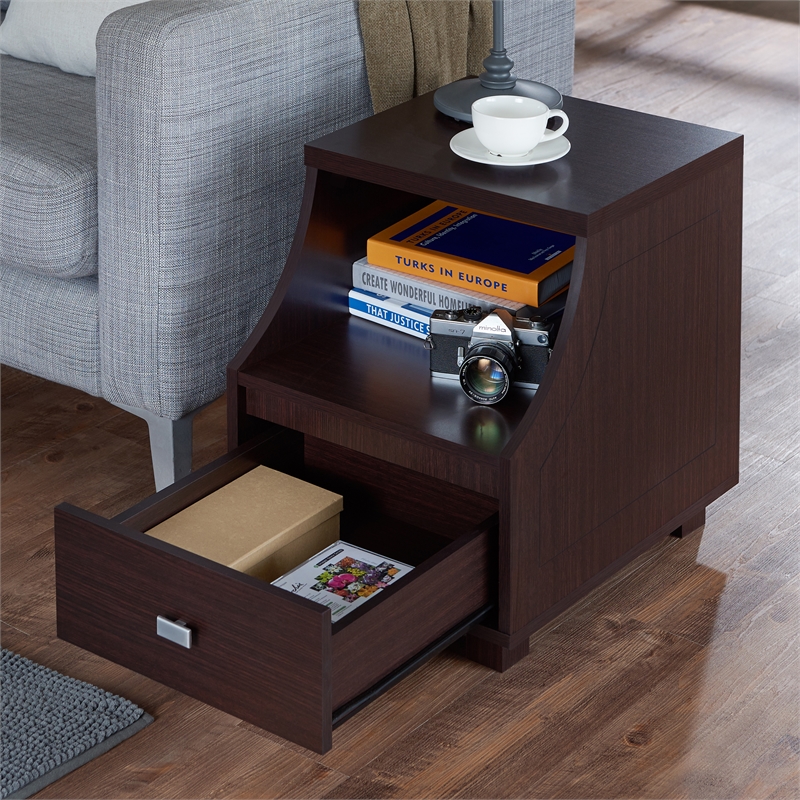 Home Square Moshe Modern Wood Storage End Table in Walnut - Set of 2