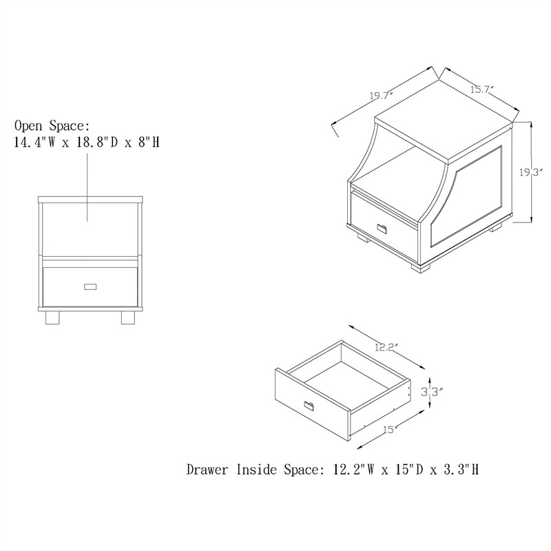 Home Square Moshe Modern Wood Storage End Table in Walnut - Set of 2