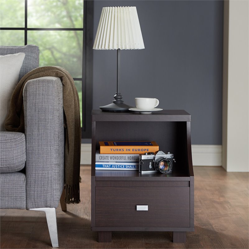 Home Square Moshe Modern Wood Storage End Table in Walnut - Set of 2