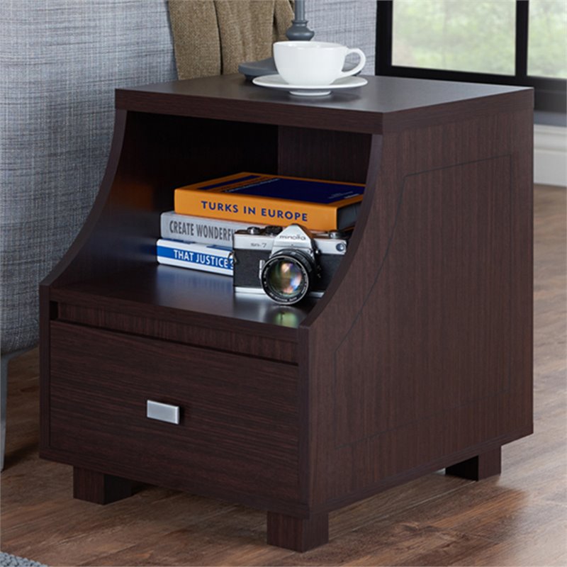 Home Square Moshe Modern Wood Storage End Table in Walnut - Set of 2