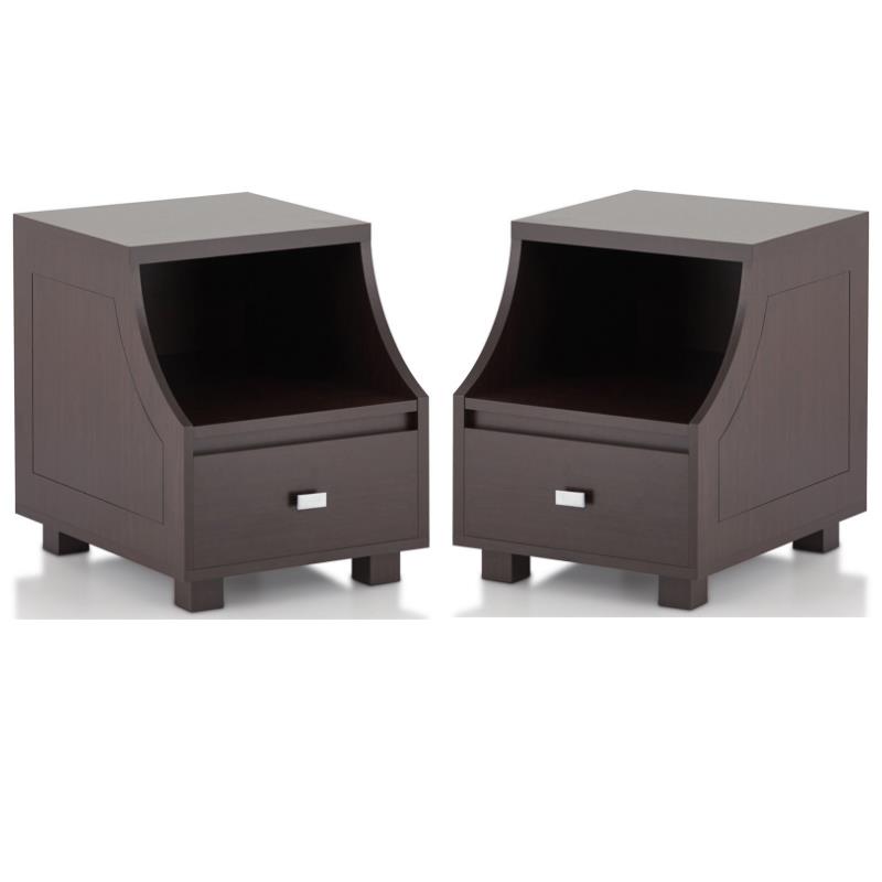 Home Square Moshe Modern Wood Storage End Table in Walnut - Set of 2