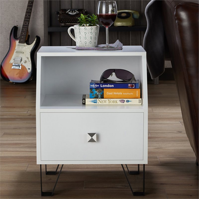 Home Square Jilah Modern Wood Storage End Table in White - Set of 2