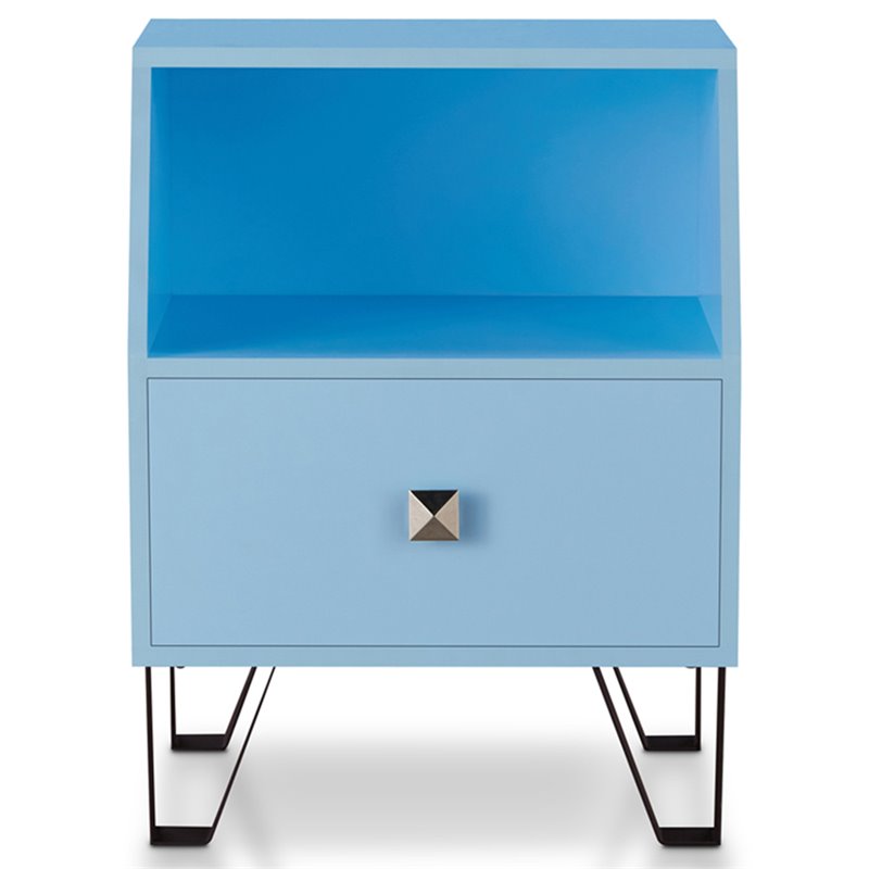 Home Square Jilah Modern Wood Storage End Table in Light Blue - Set of 2