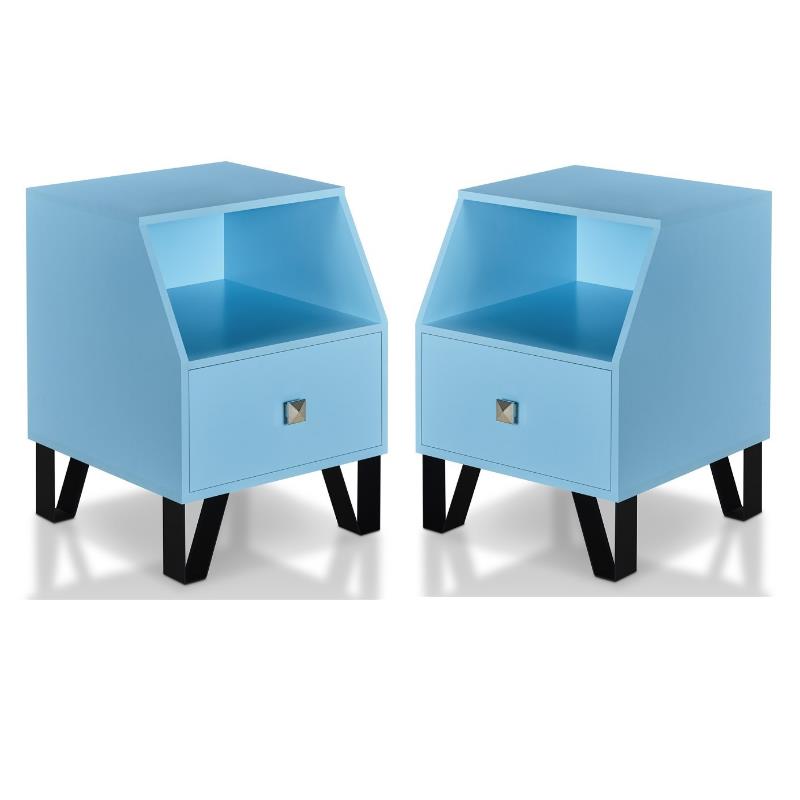 Home Square Jilah Modern Wood Storage End Table in Light Blue - Set of 2