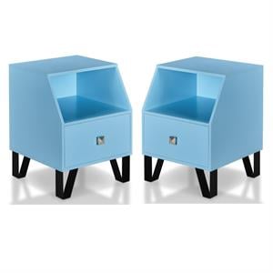 Home Square Jilah Modern Wood Storage End Table in Light Blue - Set of 2