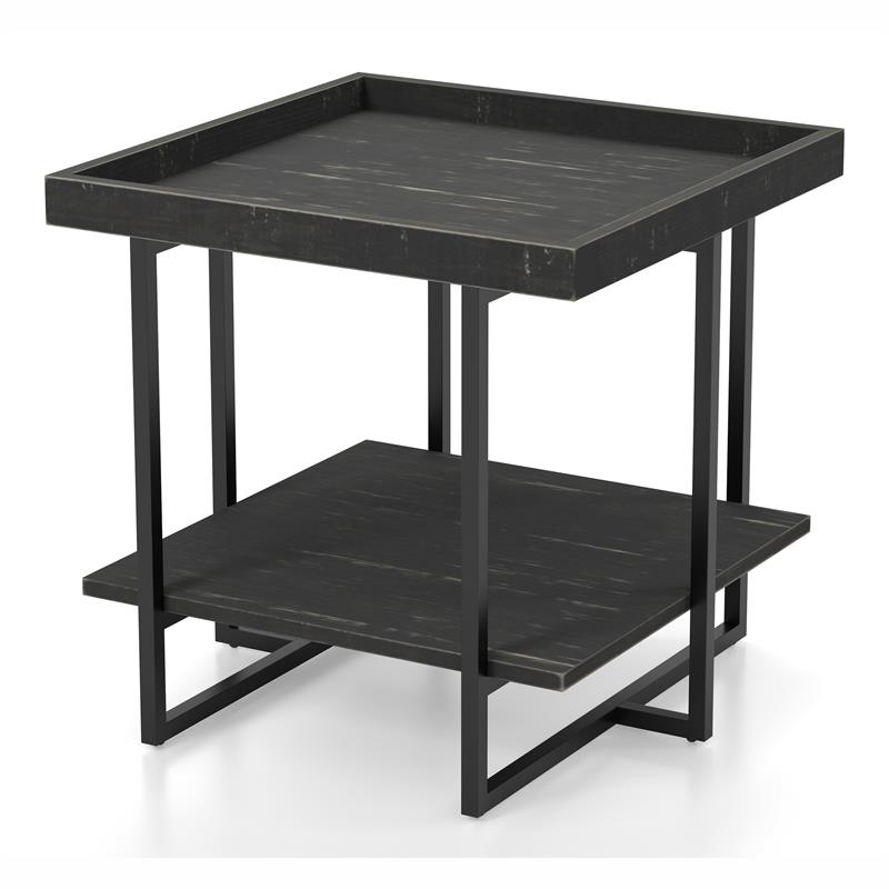 Home Square Prakers Industrial Wood 1-Shelf End Table in Black - Set of 2
