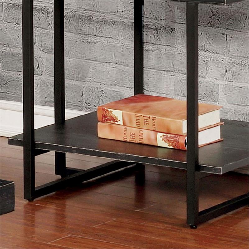 Home Square Prakers Industrial Wood 1-Shelf End Table in Black - Set of 2